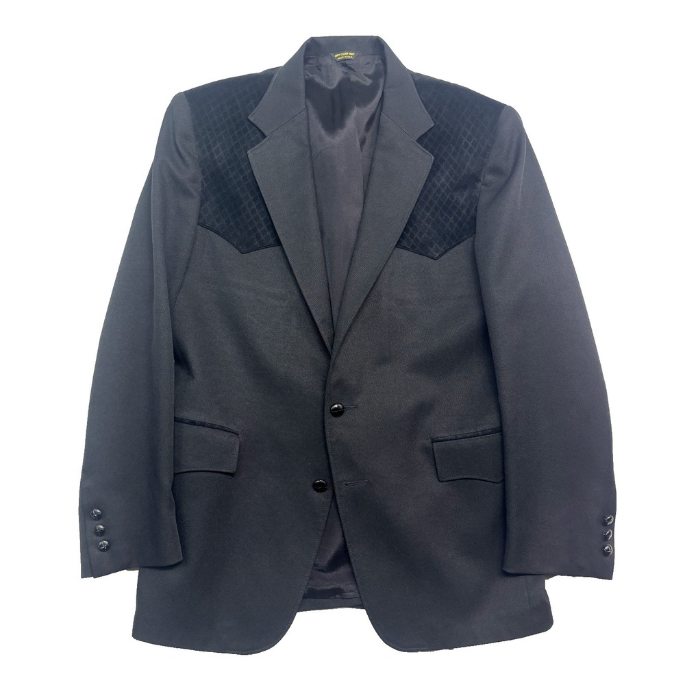 vtg Pagano West 44R Black Faux Suede Western Blazer Jacket Sport Coat USA Cowboy